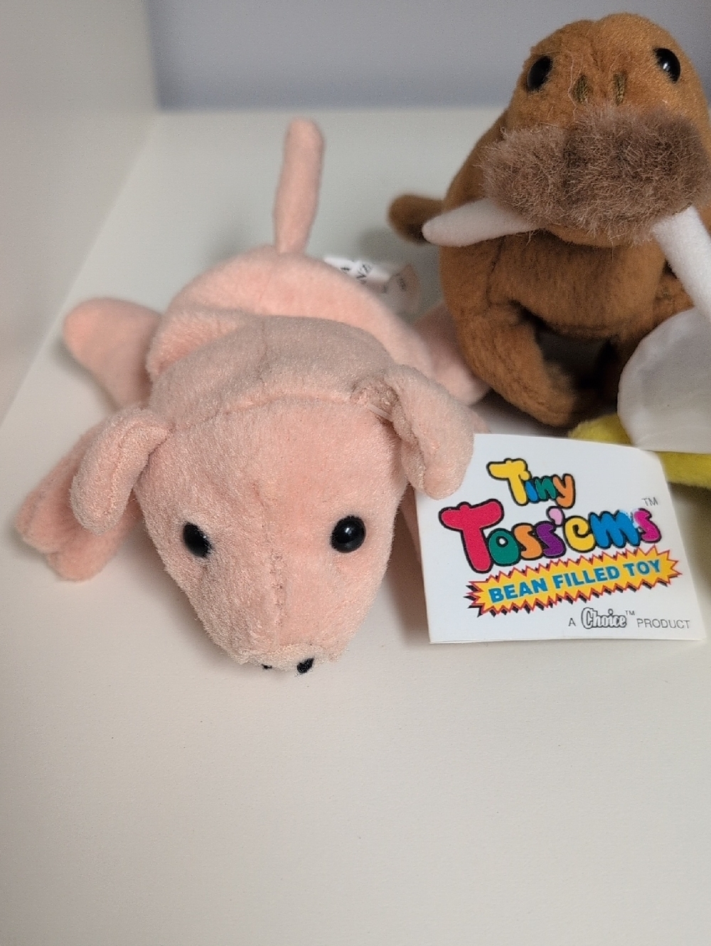 Vintage GANZ Tiny Toss'ems Bean Filled Toys 3pc BNWT Walrus Pig Bumble Bee 5" - Picture 2 of 4